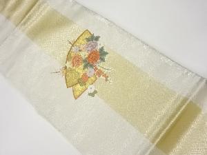 リサイクル　地紙に花々模様刺繍名古屋帯